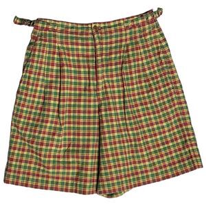 Vintage Lizsport Plaid Shorts Womens Size 6 High Waist 100% Cotton Pleated Prepp